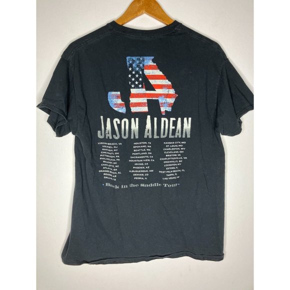 Jason Aldean Back On The Saddle Tour Double Sided with Dates Large T-Shirt - Picture 2 of 4